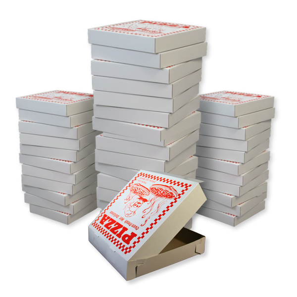 White Clay Coated Pizza Boxes with Design – 12 x 12 x 2