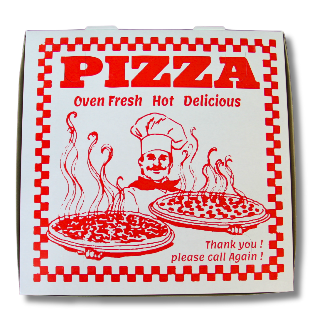 White Clay Coated Pizza Box with Design – 12 x 12 x 2 (25 Count)