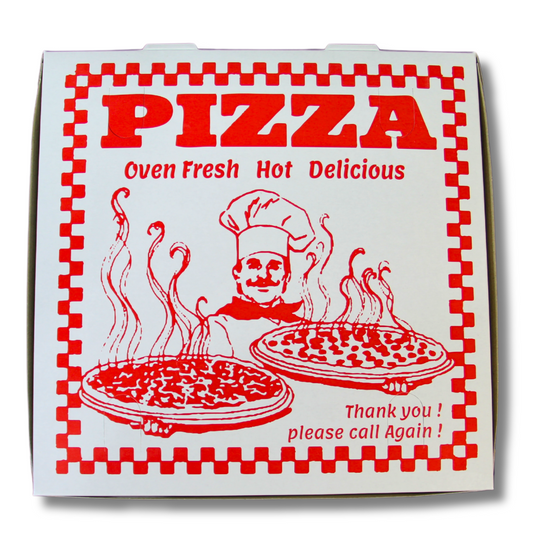 White Clay Coated Pizza Box with Design – 12 x 12 x 2 (25 Count)