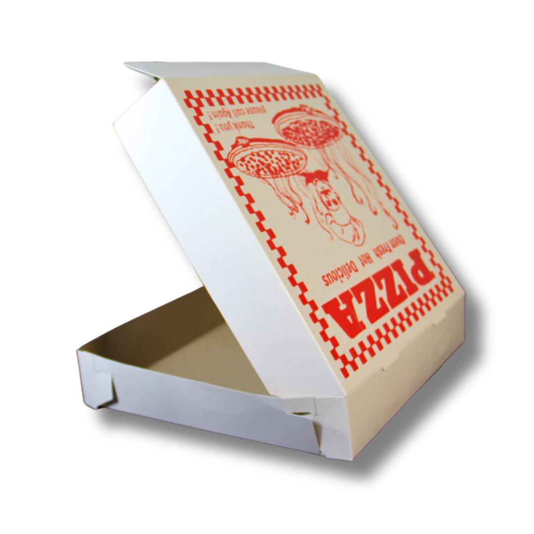 White Clay Coated Pizza Boxes with Design – 10 x 10 x 2