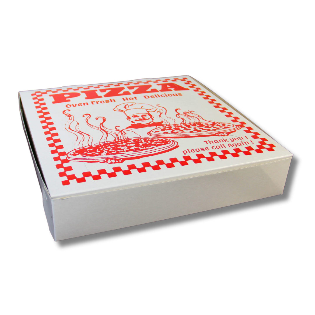White Clay Coated Pizza Box with Design – 12 x 12 x 2 (25 Count)