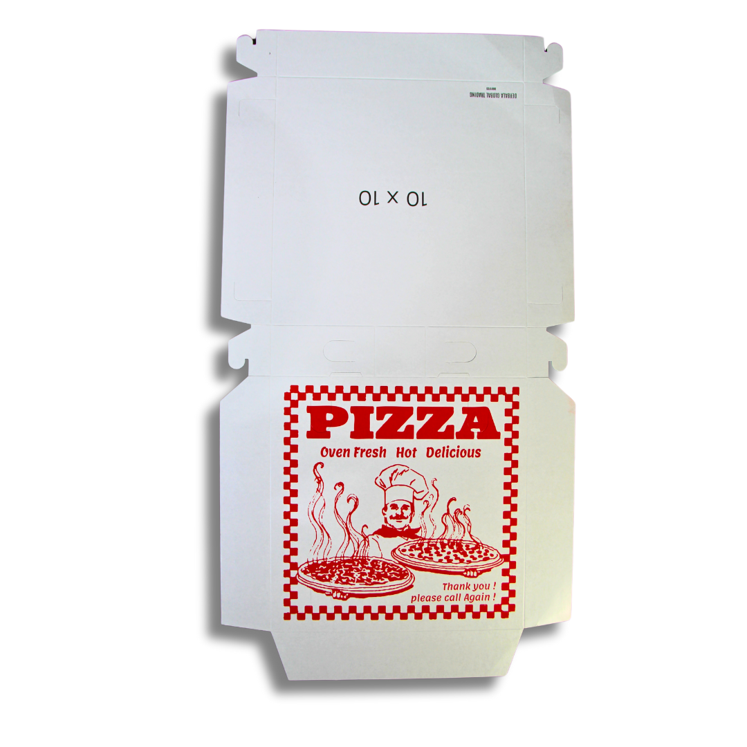 White Clay Coated Pizza Box with Design – 12 x 12 x 2 (25 Count)