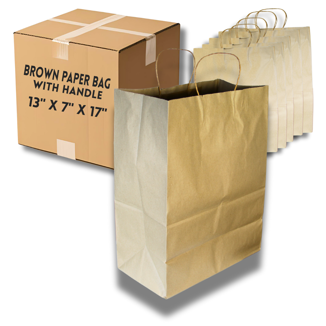 Brown Paper Bag with Handle – 13 x 7 x 17 (50 Count)