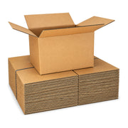 13 × 11 × 9 in corrugated shipping box, open, with a strapped bundle of 25