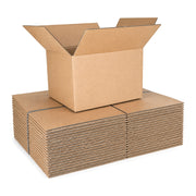 14 × 12 × 9 in corrugated shipping box, open, with a strapped bundle of 25