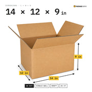 14 × 12 × 9 in shipping box with length, width and height marked