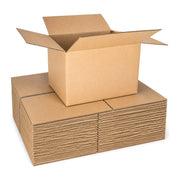 15 × 12 × 10 in corrugated shipping box, open, with a strapped bundle of 25