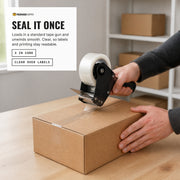 Sealing a kraft shipping box with clear packing tape in a handheld tape gun
